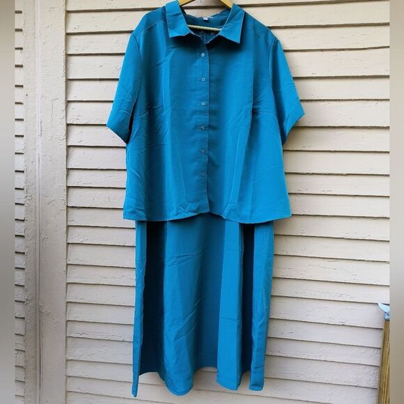 Woman Within Dresses & Skirts - Woman Within Teal Blue Two-Piece Button Front Dress Set
